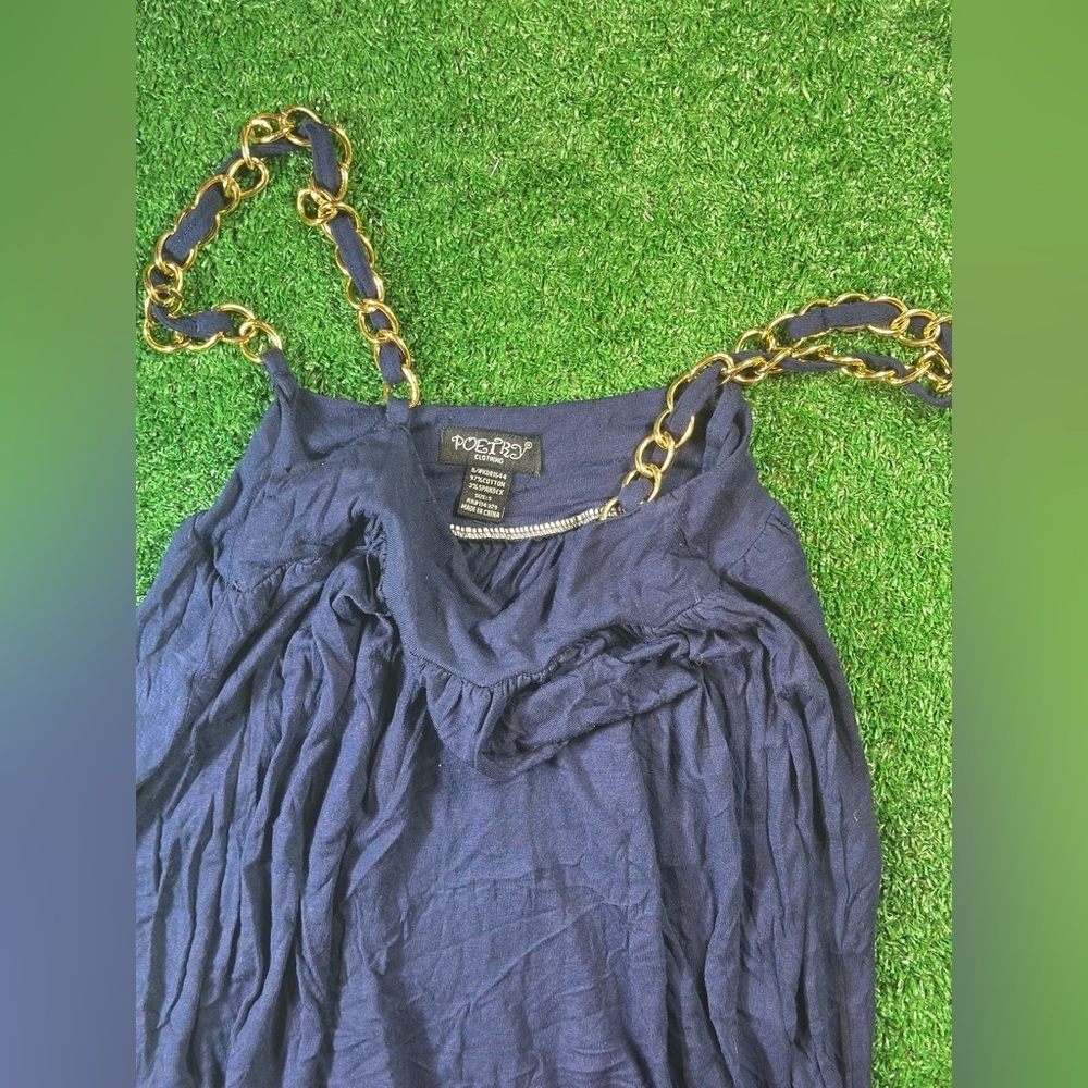 Poetry Y2K Navy Top/Dress with Gold Chain Accents - Picture 2 of 5